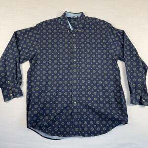 Nautica Men's XXL Long Sleeve Button Down Shirt Navy Blue Medallion Pattern